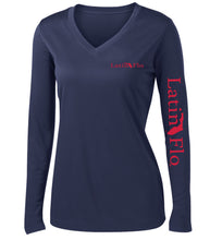 Load image into Gallery viewer, Ladies Classic Navy Logo Drifit V-Neck