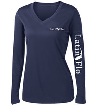 Load image into Gallery viewer, Ladies Classic Navy Logo Drifit V-Neck