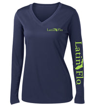 Load image into Gallery viewer, Ladies Classic Navy Logo Drifit V-Neck