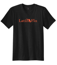 Load image into Gallery viewer, Black Cotton Tshirt with Orange Latin Flo Classic Logo