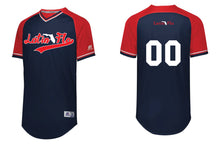 Load image into Gallery viewer, Navy and Red Baseball Drifit Latin Flo Jersey