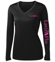 Load image into Gallery viewer, Ladies Classic Black Logo Drifit V-Neck
