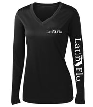 Load image into Gallery viewer, Ladies Classic Black Logo Drifit V-Neck
