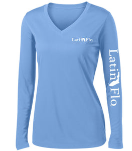 Ladies Classic Carolina Blue Logo Drifit V-Neck