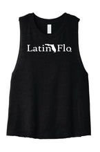 Load image into Gallery viewer, Crop Top Cotton Ladies Tank Black with White Latin Flo Brand Logo
