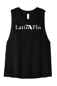 Crop Top Cotton Ladies Tank Black with White Latin Flo Brand Logo