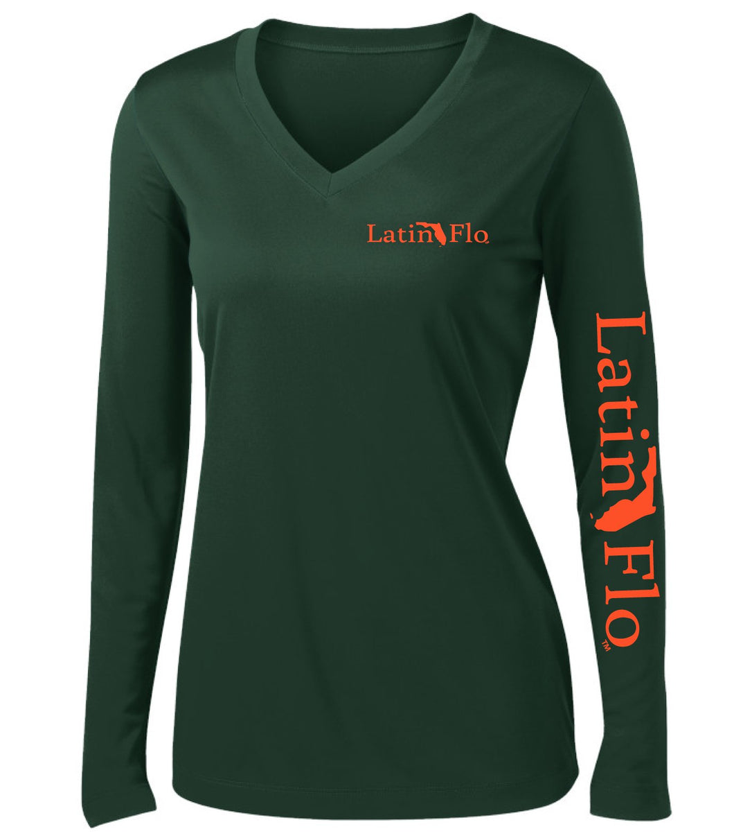 Ladies Classic Forest Green Logo Drifit V-Neck