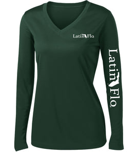 Ladies Classic Forest Green Logo Drifit V-Neck