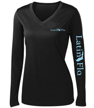 Load image into Gallery viewer, Ladies Classic Black Logo Drifit V-Neck
