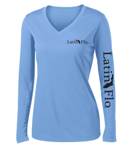 Ladies Classic Carolina Blue Logo Drifit V-Neck