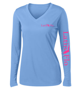 Ladies Classic Carolina Blue Logo Drifit V-Neck