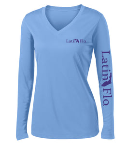 Ladies Classic Carolina Blue Logo Drifit V-Neck