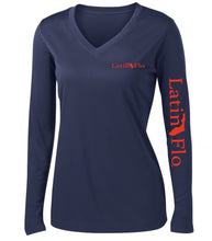 Load image into Gallery viewer, Ladies Classic Navy Logo Drifit V-Neck
