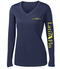 Load image into Gallery viewer, Ladies Classic Navy Logo Drifit V-Neck
