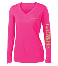 Load image into Gallery viewer, Ladies Classic Hot Pink Logo Drifit V-Neck
