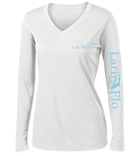 Load image into Gallery viewer, Ladies Classic White Logo Drifit V-Neck
