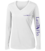 Load image into Gallery viewer, Ladies Classic White Logo Drifit V-Neck
