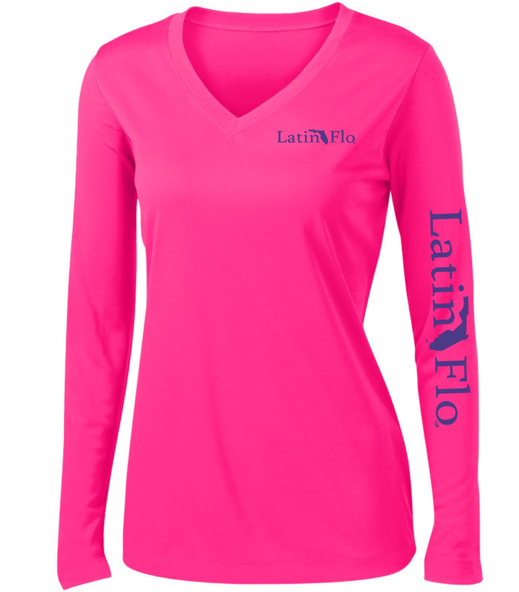 Ladies Classic Hot Pink Logo Drifit V-Neck