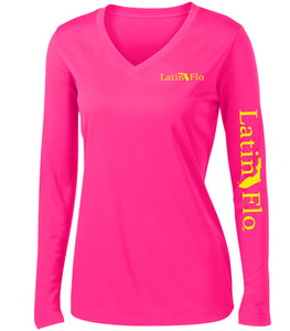 Ladies Classic Hot Pink Logo Drifit V-Neck