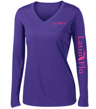 Load image into Gallery viewer, Ladies Classic Purple Logo Drifit V-Neck
