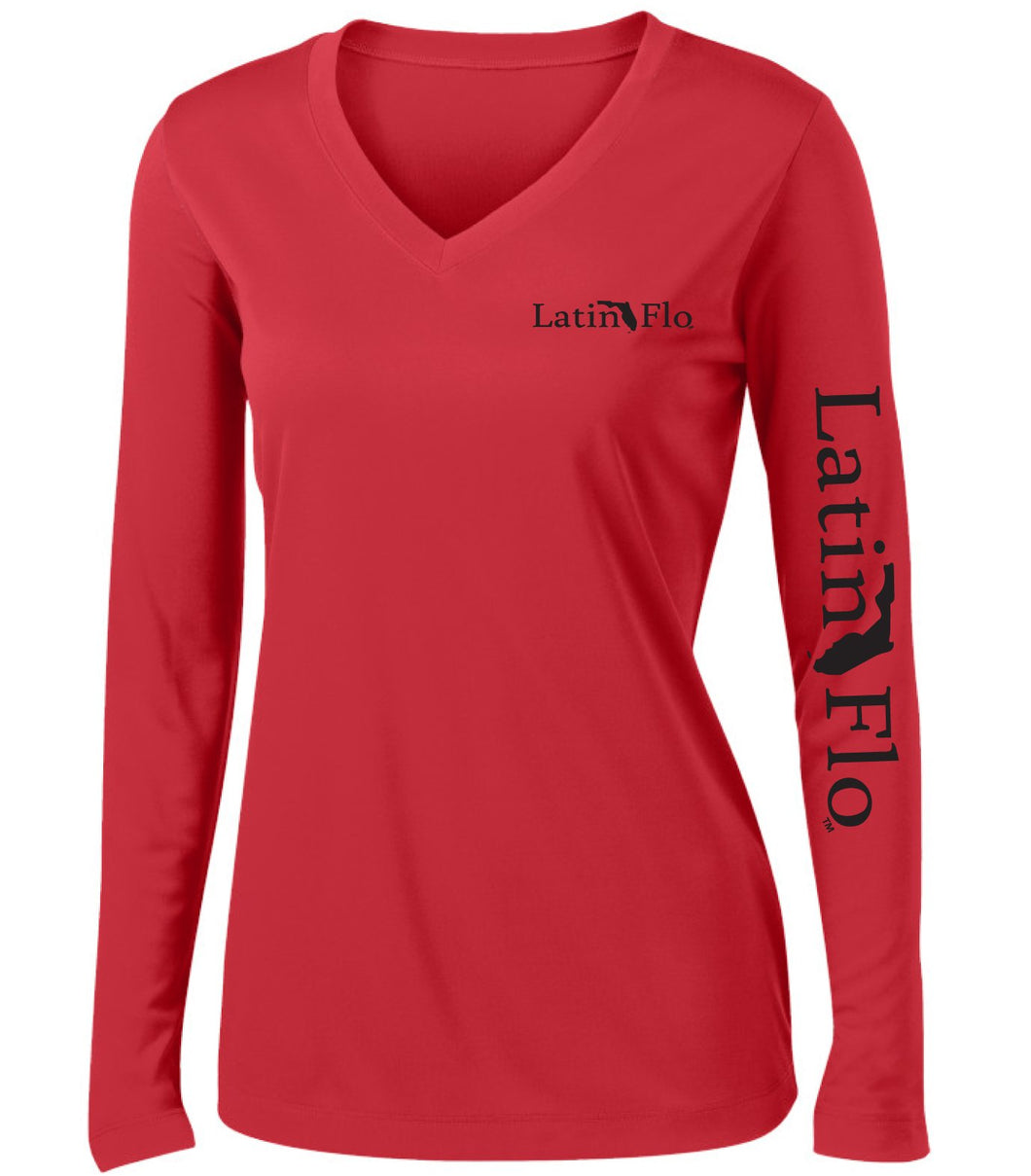 Ladies Classic Red Logo Drifit V-Neck