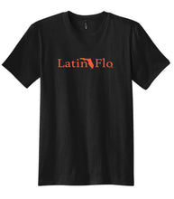 Load image into Gallery viewer, Black Cotton Tshirt with Orange Latin Flo Classic Logo
