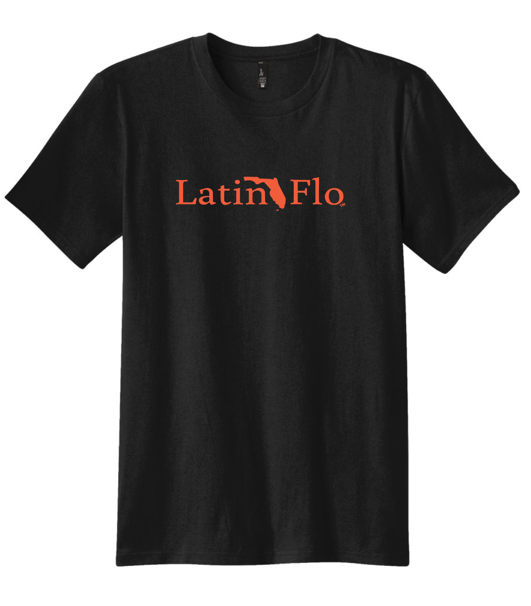 Black Cotton Tshirt with Orange Latin Flo Classic Logo