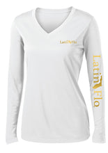 Load image into Gallery viewer, Ladies Classic White &amp; Gold Logo Drifit
