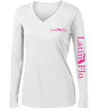 Load image into Gallery viewer, Ladies Classic White Logo Drifit V-Neck
