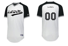 Load image into Gallery viewer, Black and white baseball jersey Latin Flo
