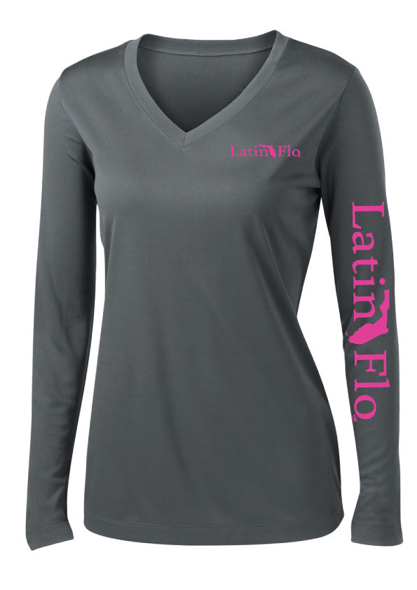 Ladies Classic Gray Logo Drifit V-Neck