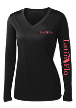 Load image into Gallery viewer, Ladies Classic Black Logo Drifit V-Neck
