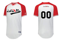 Load image into Gallery viewer, Red and black drifit Baseball Jersey Latin Flo
